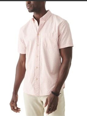 Faherty Short Sleeve Stretch Playa Shirt Rose Fish Scale Men's Size Large